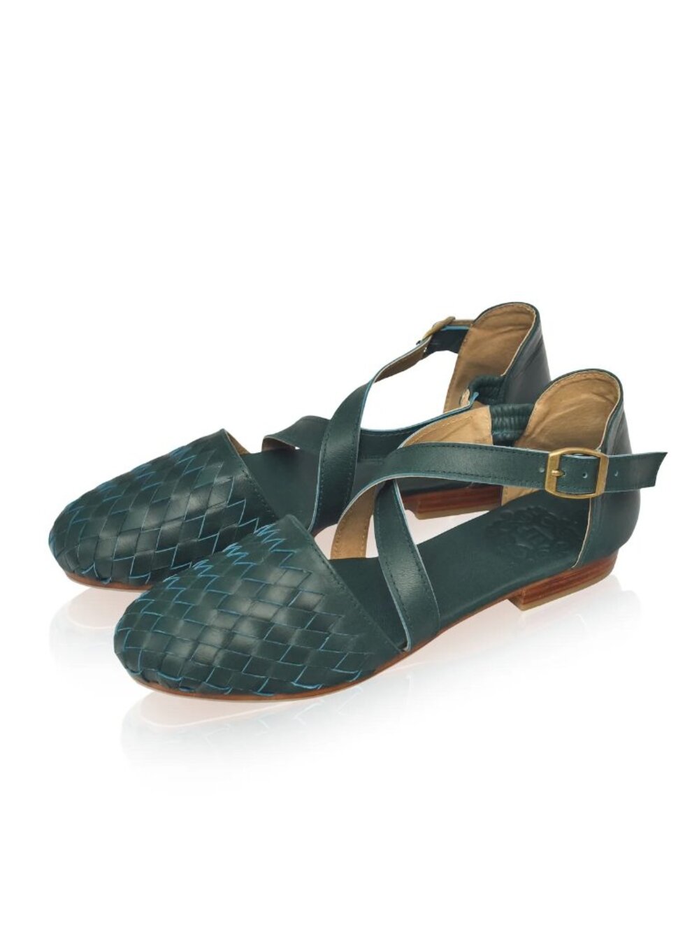 Elf Bali Handmade, Riviera Woven Leather Flats, Women's Size 9, Emerald